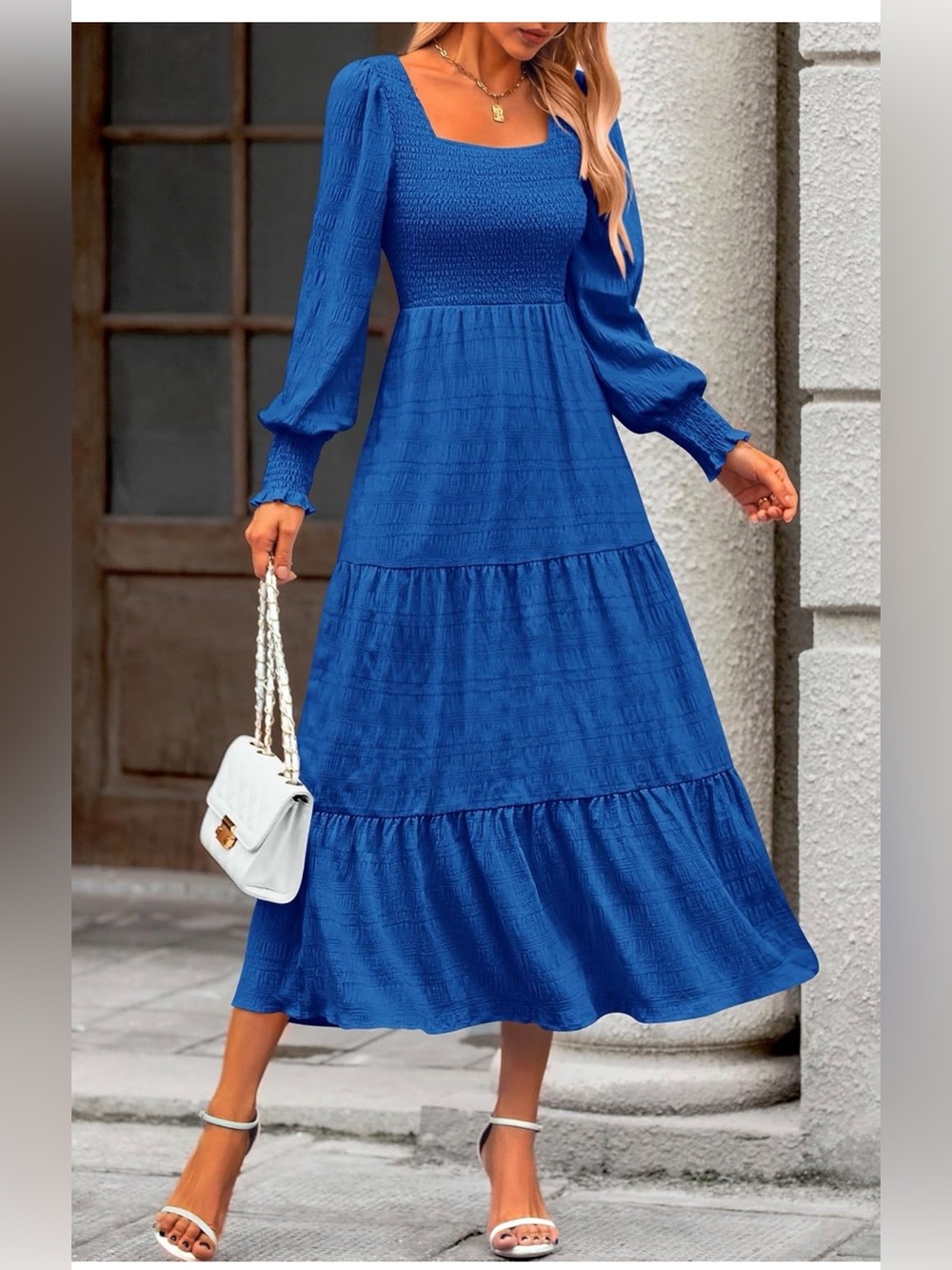 Kirundo Elegant Square-Neck Royal Blue Maxi Dress size XL new